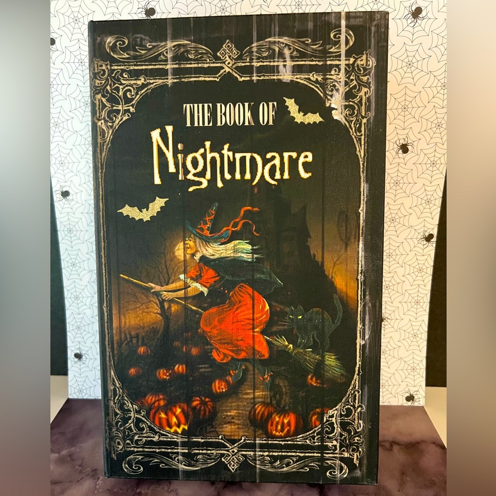 Halloween Book of Nightmare Decor Box Vintage Image Flying Witch Evil Pumpkins